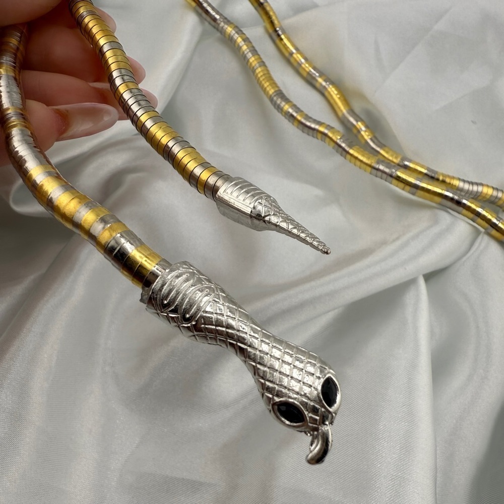 New! Serpentine Serpent Snake Gold and Silver Wrap Necklace